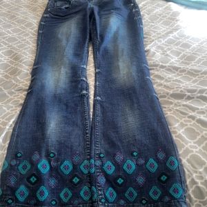 Denim Trousers with Colored Embroidery